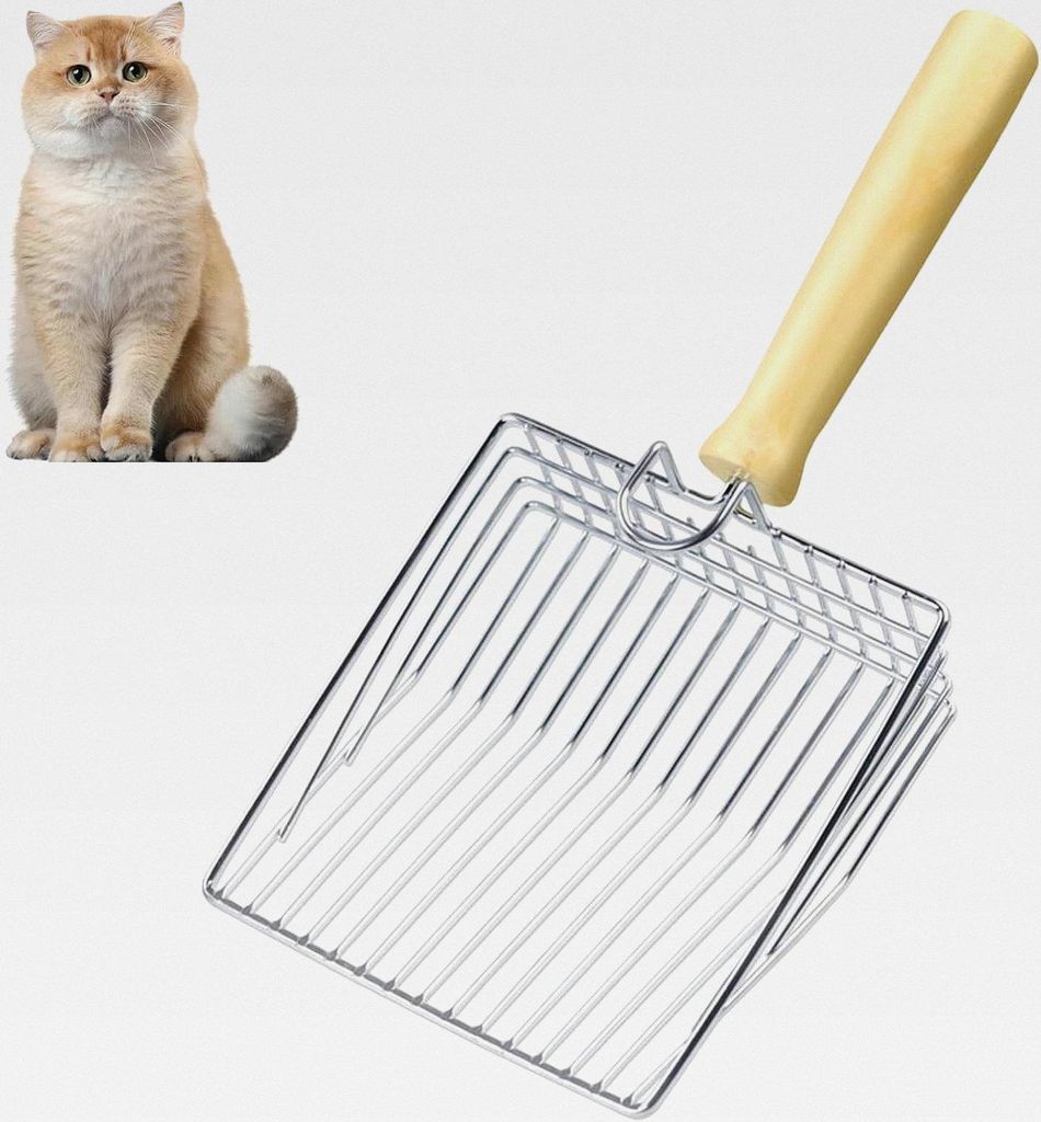 1 Stück Katzenklo Schaufel, Katzenstreu Schaufel mit Holzgriff, Katzenklo Schaufel Metall, Streuschaufel Katzenklo Edelstahl, Katzenstreuschaufel ...