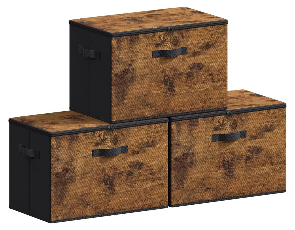 Aufbewahrungsbox mit Deckel, faltbare Stoffbox mit Griffen, Kleideraufbewahrungsbox, Vliesstoff, 3er-Set, 50 x 30 x 30 cm
