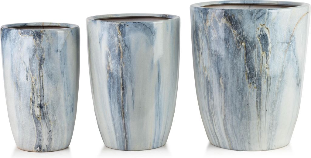 Übertopf-Set Keramik Mondex Neva Marble 37x37x45,5/30,5x30,5x42,5/24x24x40 cm Weiß marmoriert 3er-Set