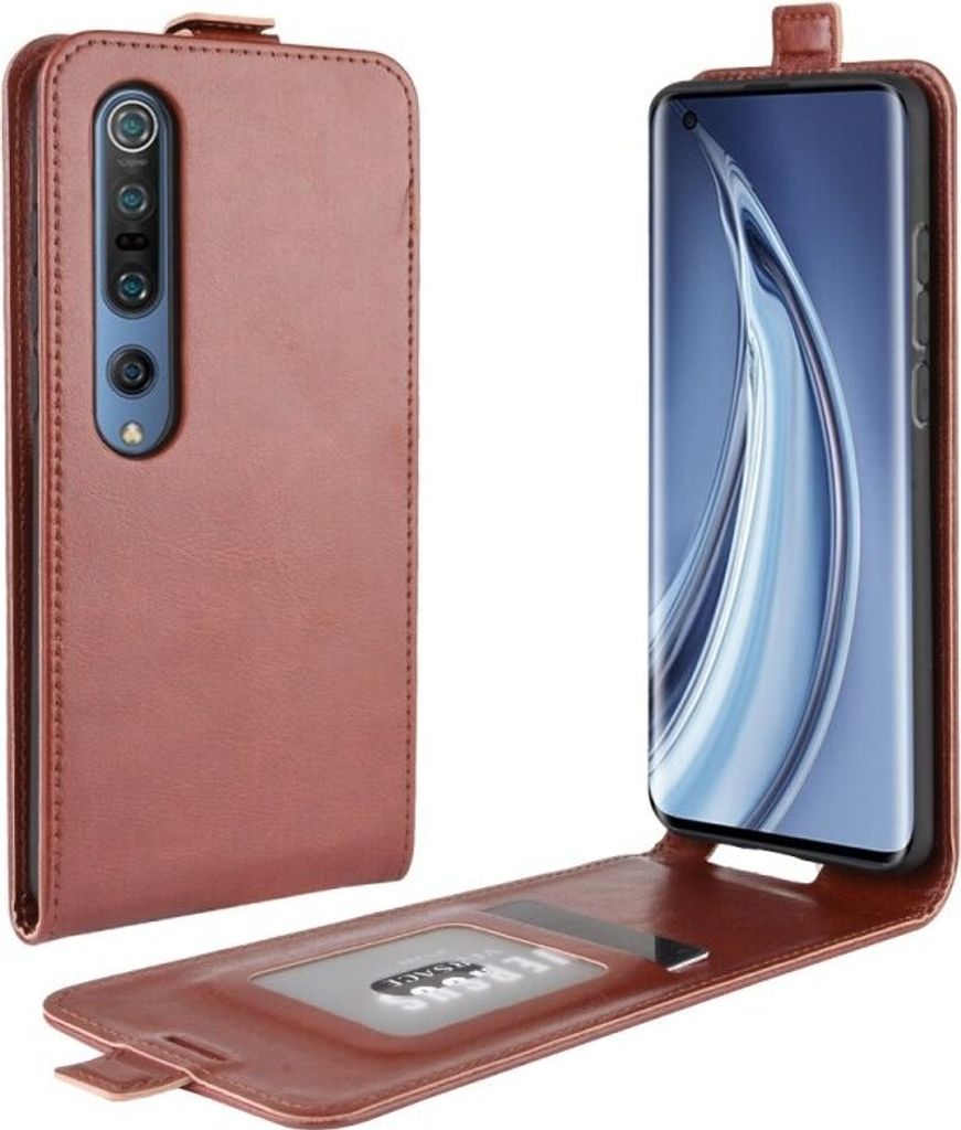 Flip Case Handyhülle für Xiaomi Mi 10 Vertikal Schutzhülle Tasche Cover Braun Bumper Smartphone Kartensteckplatz-Kreditkarte-Geldscheine EC-Kart...