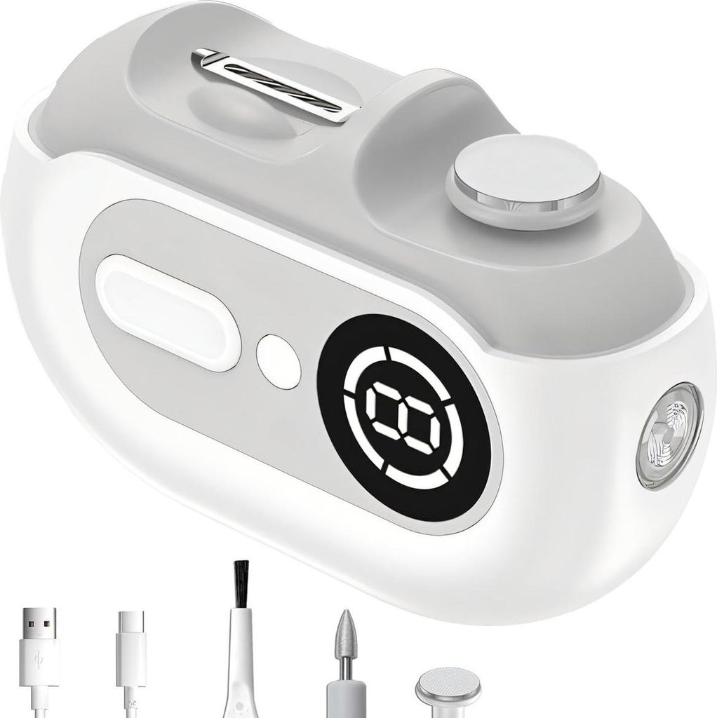 Multifunktionaler elektrischer Nageltrimmer, 4-in-1 Nagelpflegegerät: Schneiden, Feilen, Polieren, LED-Licht, ideal für Babys, Erwachsene und Sen...