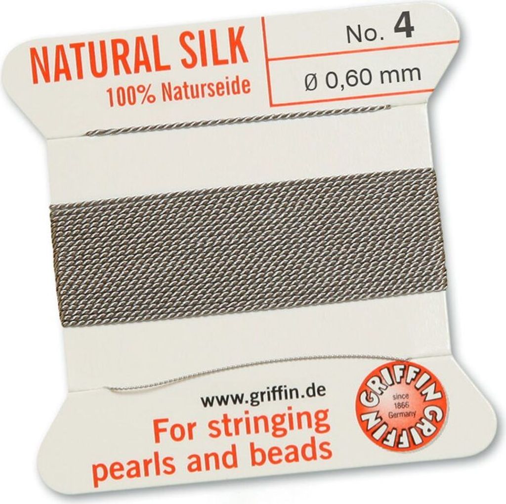 Perlseide Natur grau Nr-4-0,60mm - 2m / 1 Nadel