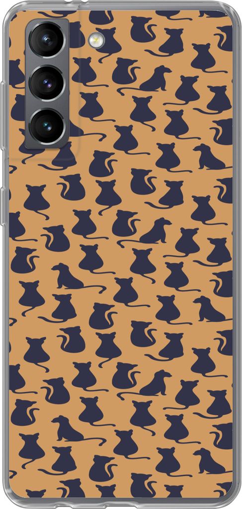 MuchoWow Handyhülle Schutzhülle Hülle für Telefoonhoesje Samsung Galaxy S21 Muster - Katze - Silhouette - Jungen - Mädchen - Kinder - Kind S...