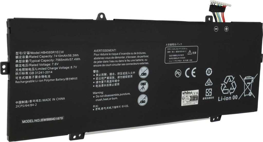 vhbw Akku kompatibel mit Huawei MateBook X Pro i7, X Pro i5-8250U 8GB, X Pro i5-8250U 256GB, X Pro i5-8250U Notebook (7410 mAh, 7,6 V, Li-Polymer)