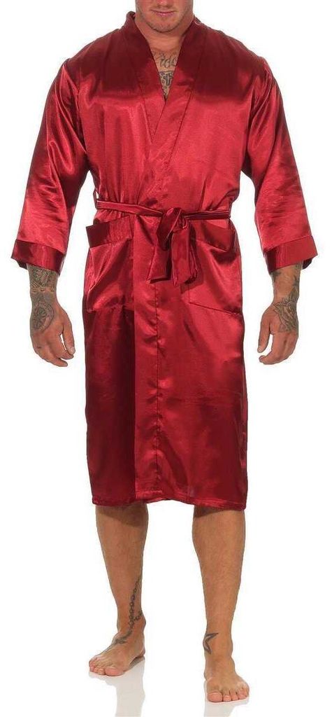 Herren Morgenmantel Robe Bathrobe Bademantel Satin, Rot XXL Produktbild 