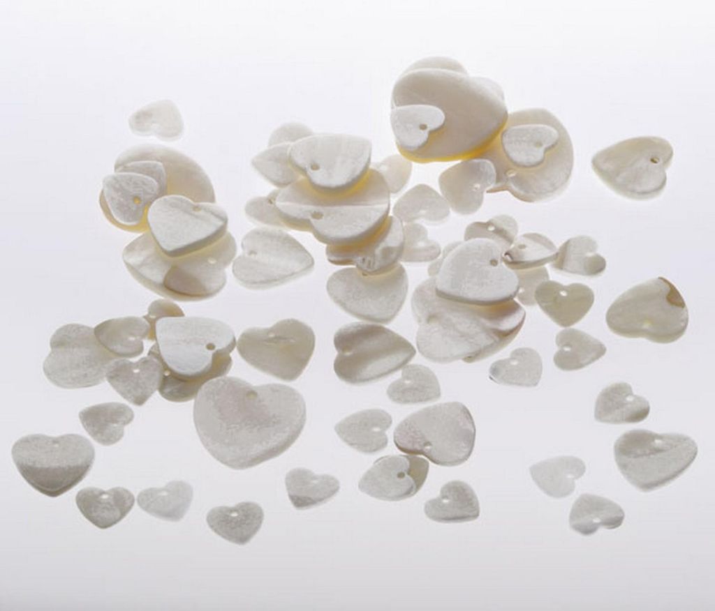 Perlmuttherzen mit Loch - 3 Größen gemischt - creme - 60 Stück - 97638 50