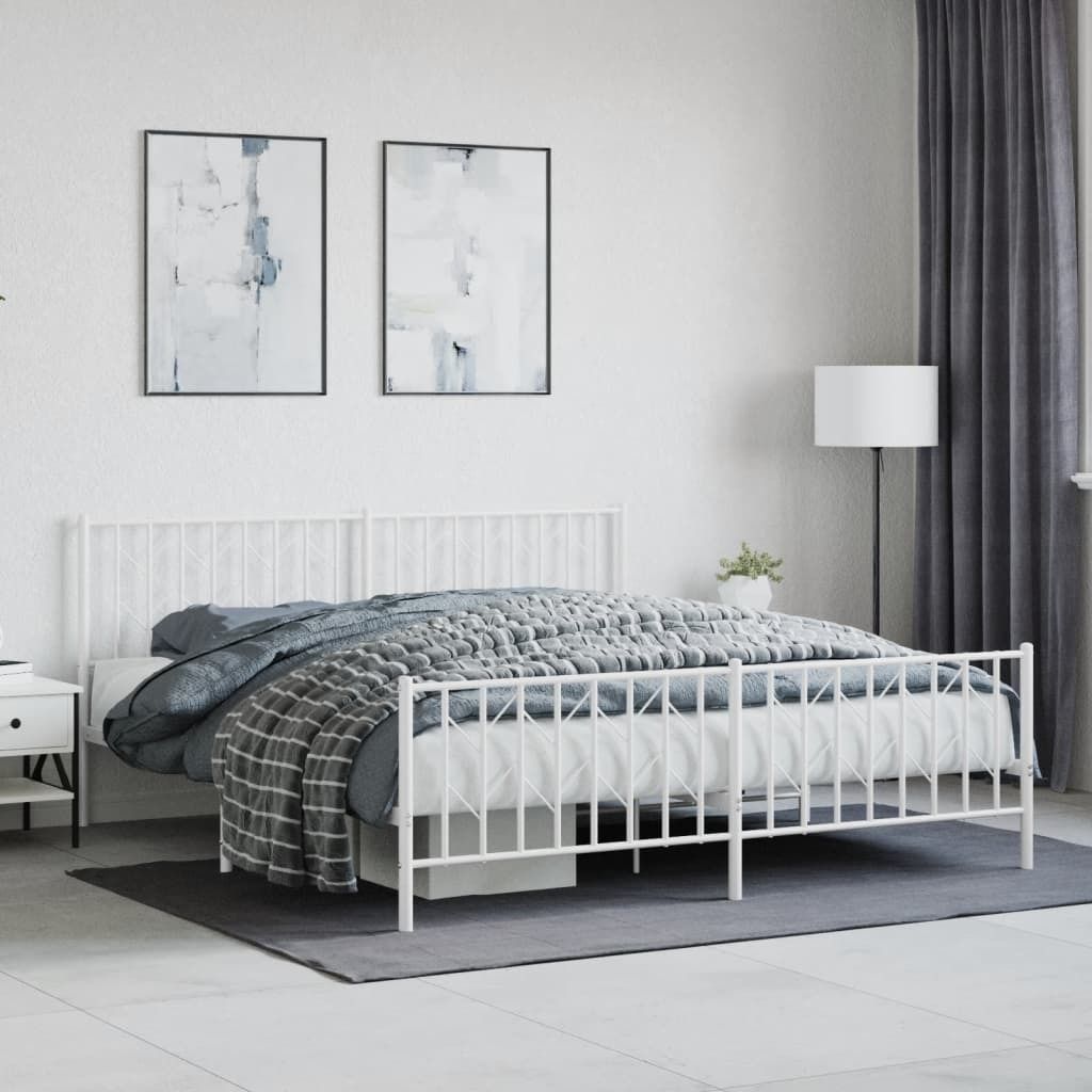 Maison Exclusive - Bettgestell mit Kopf- und Fußteil Metall Weiß 183x213 cm
