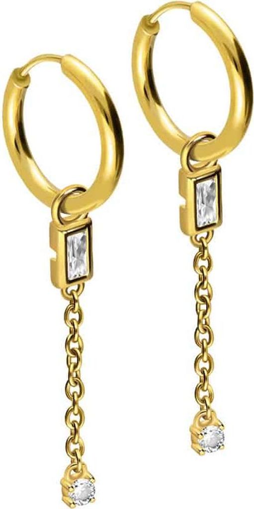 Chirurgenstahl Ohrclicker Creolen KRISTALLE + KETTE Gold Innendurchmesser: 12mm + Designstärke: 1,6mm