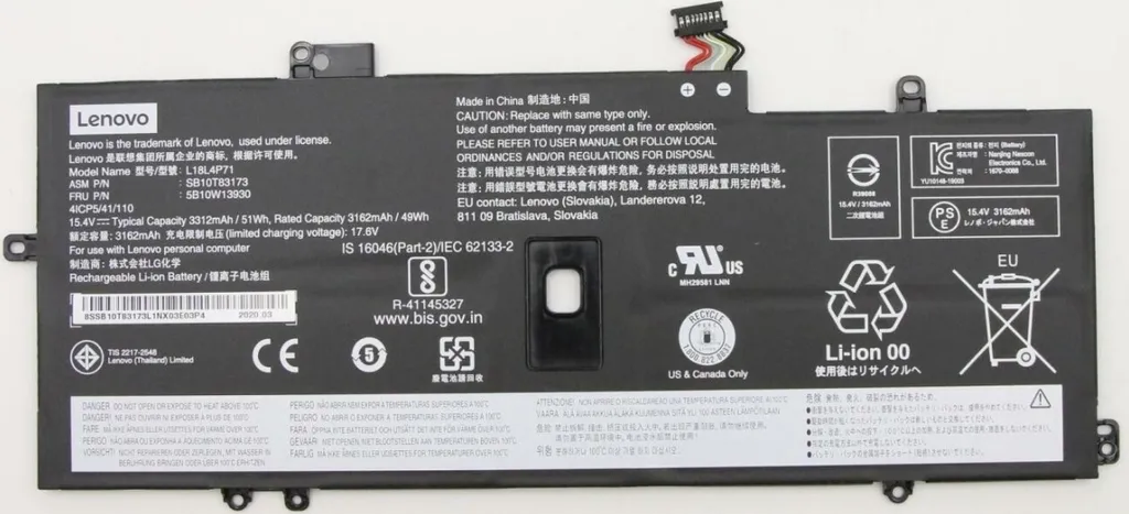 Lenovo Batteria 51Wh per ThinkPad X1 Carbon Gen 7/8 & Yoga 4