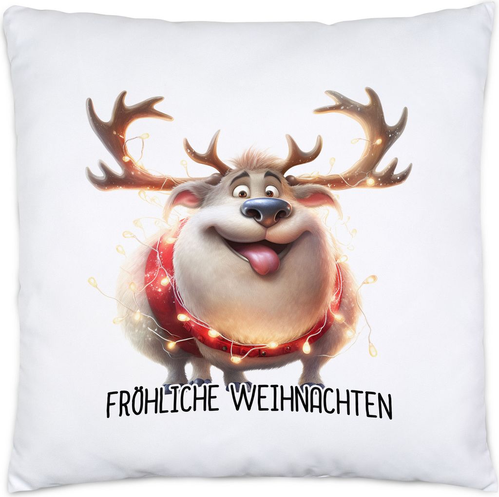 Fröhliche Weihnachten Lustiges Rentier Julklapp Geschenk Kissen Inkl. Füllung Lichterkette Adventsgeschenk