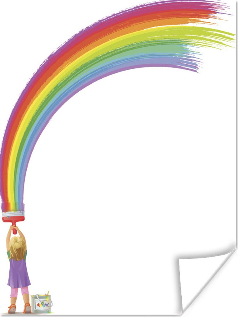 MuchoWow Poster Eine Illustration eines Mädchens, das einen Regenbogen malt 120x160 cm - Wandbilder