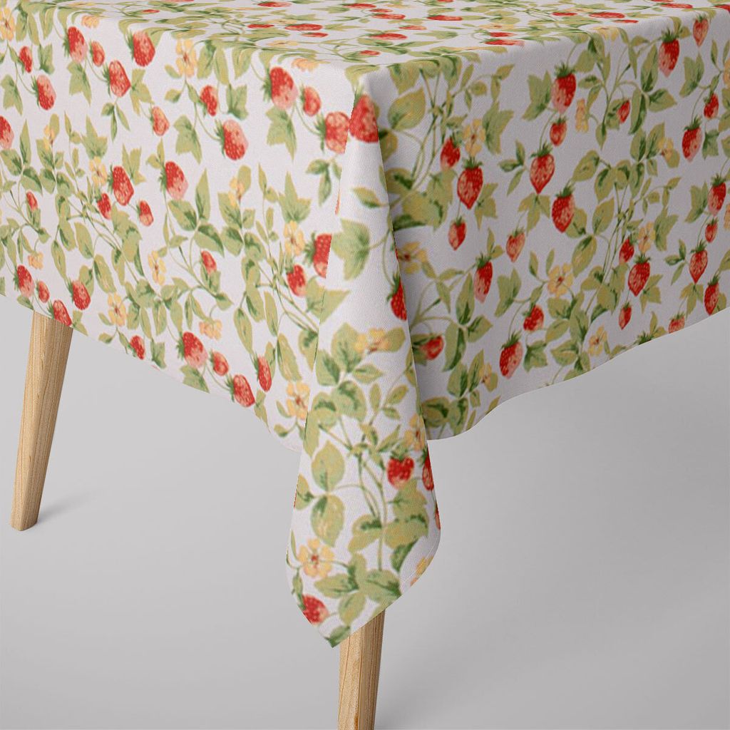 SCHÖNER LEBEN. Tischdecke aus Baumwolle Gariguette Erdbeeren weiß rot Größe 130x160cm