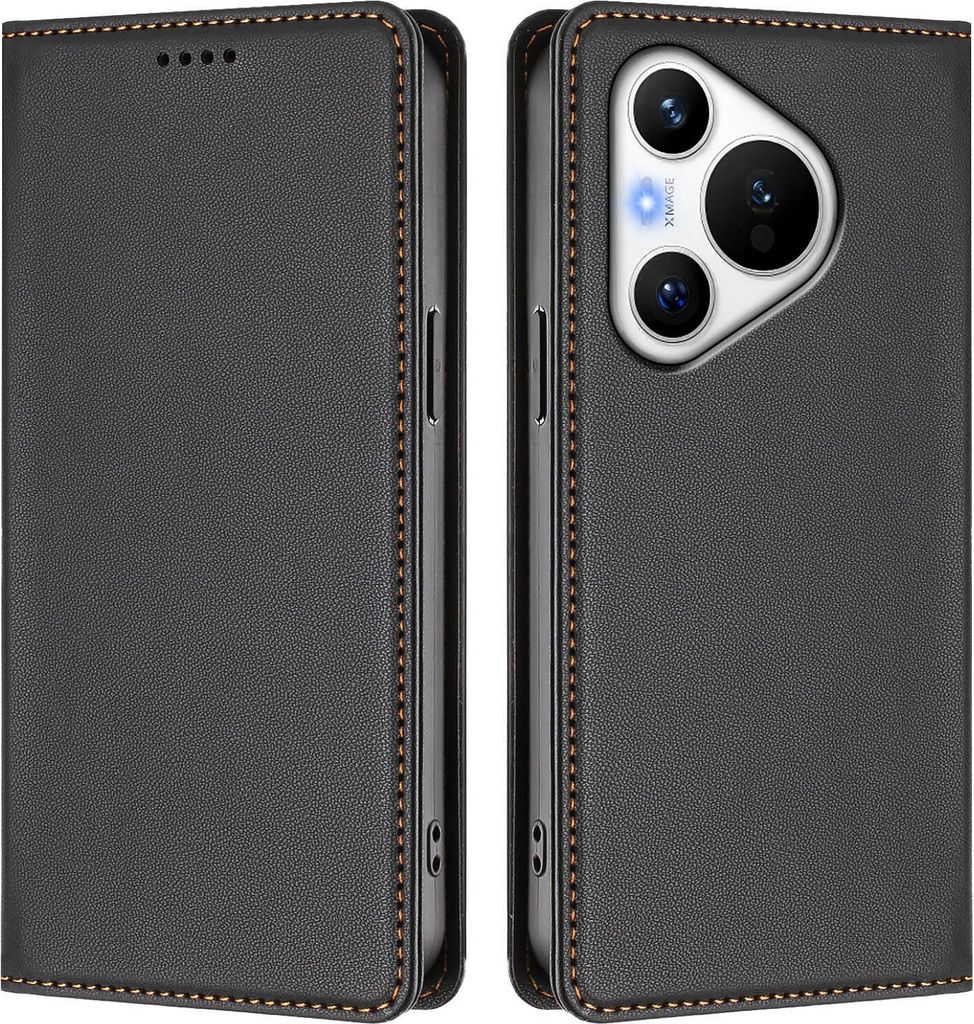 Handyhülle für Huawei Pura 70, Kunstleder Klapphülle Stoßfeste Magnetische Hülle mit Ständer Schwarz