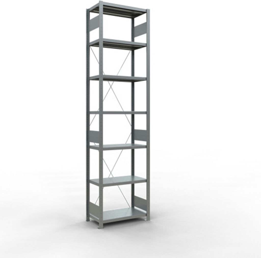 Schulte Fachbodenregal MULTIplus250 Stecksystem | Grundregal | HxBxT 300x75x40cm | 7 Ebenen | Fachlast 250kg | Verzinkt