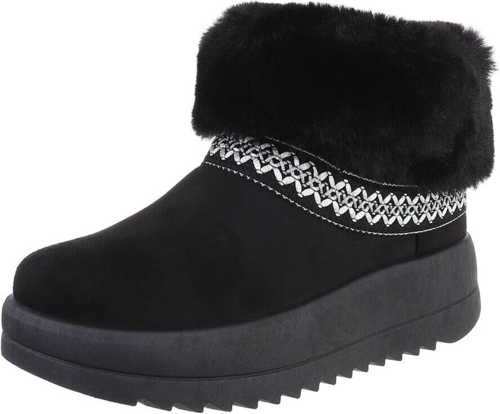 Ital-Design Damen Stiefeletten Plateaustiefeletten Warm gefüttert Wildlederoptik Snowboots 87214370 Schwarz Gr. 40