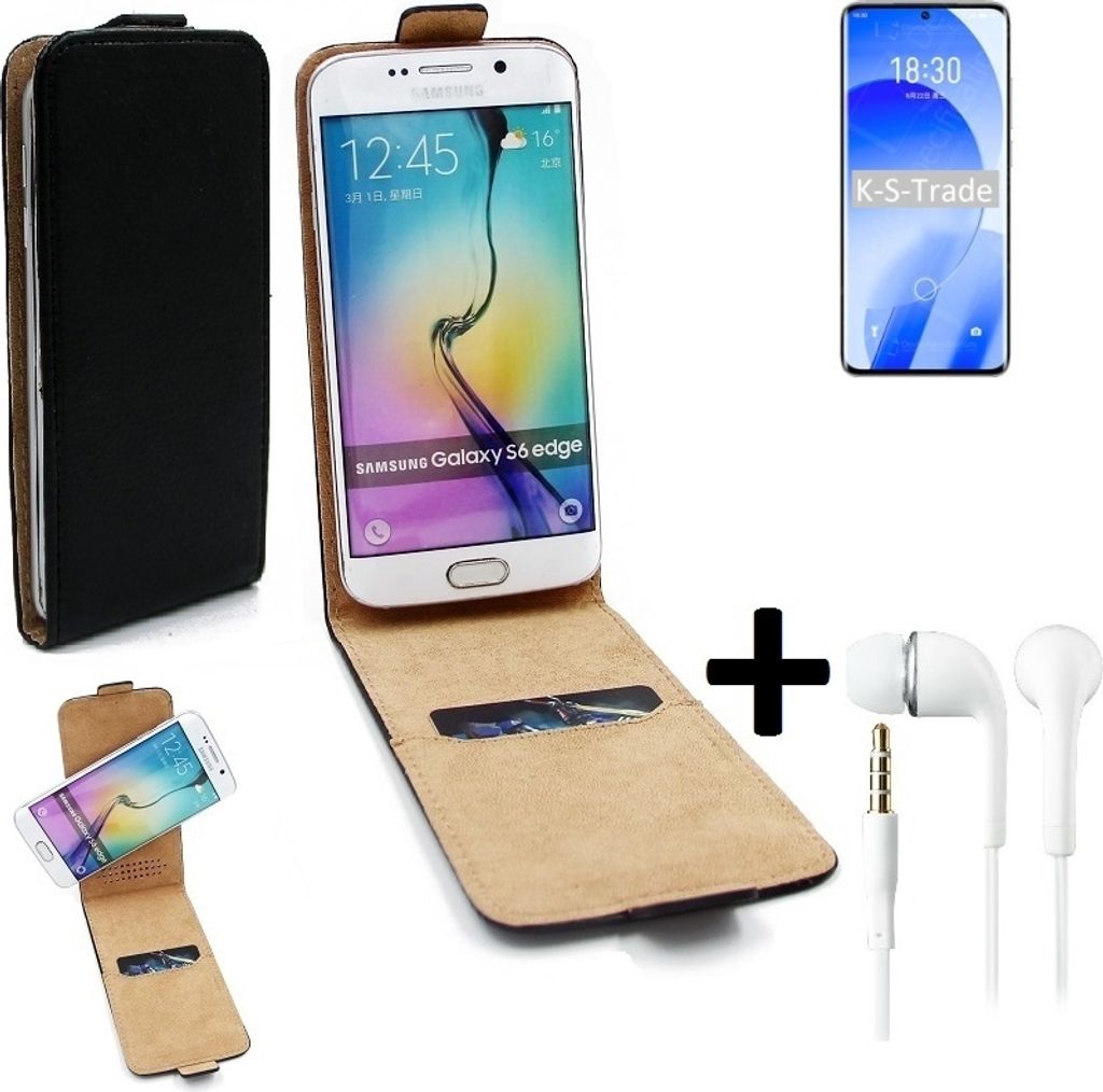 K-S-Trade Handyhülle + Kopfhörer kompatibel mit Meizu 18s 360° Flipstyle Schutzhülle Smartphone Tasche Case Flip cover schwarz 1x