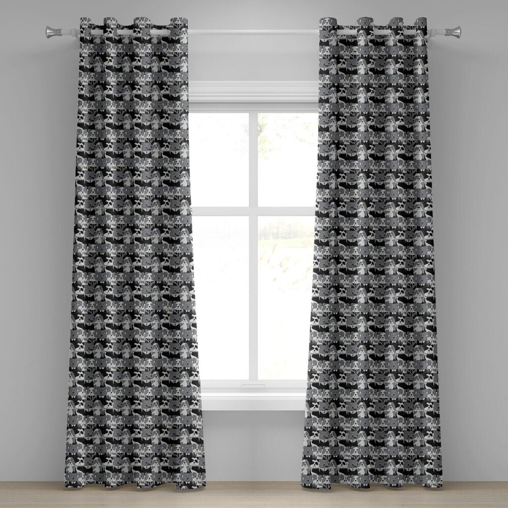 ABAKUHAUS Bulldogge Ösenvorhang, Muster mit englischen Bulldoggen europäischen Gentleman und Punk-Figuren, Dekorative 2-Panel-Fenstervorhänge, 2...