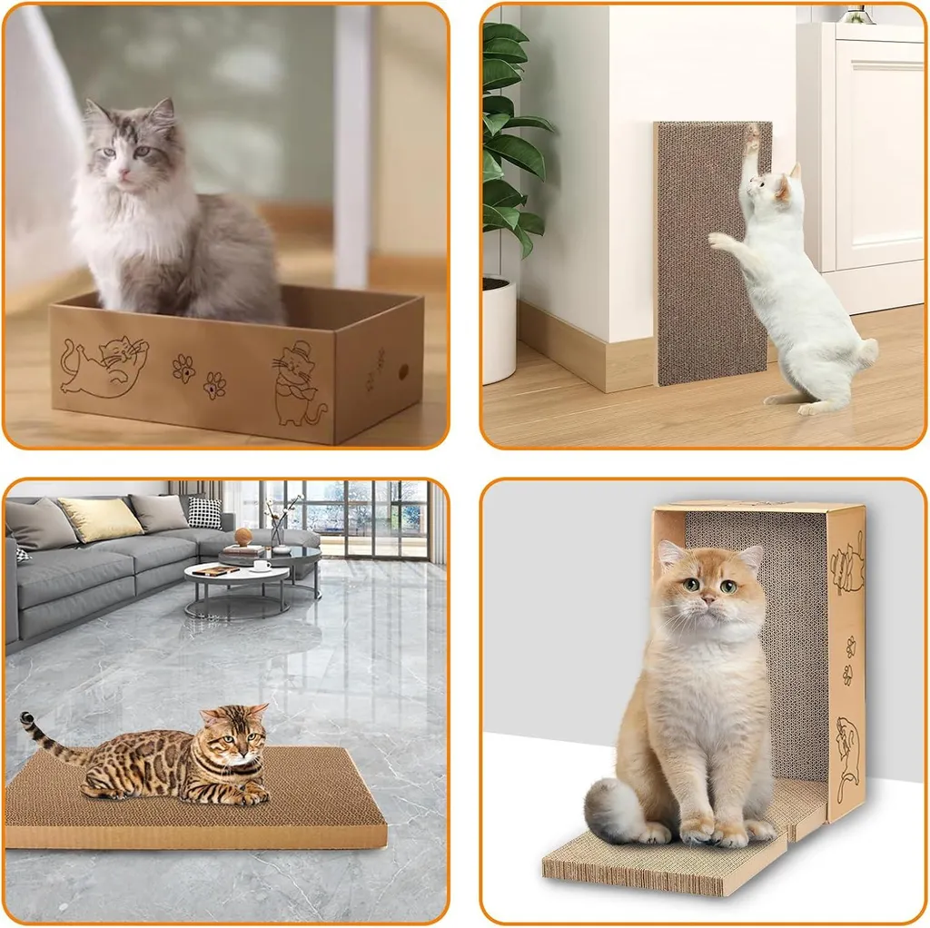 Griffoir pour Chat en Carton Ondulé avec 5 Recharges et Boîte de Lit