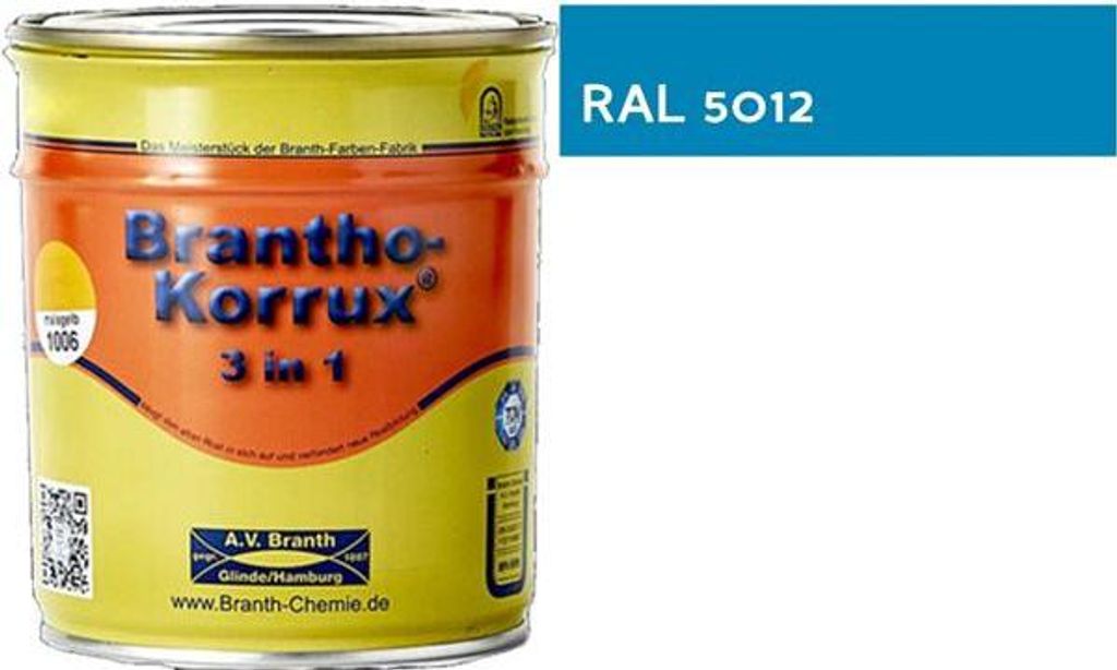 5l Brantho Korrux 3in1 RAL 5012 lichtblau Rostschutz Metallschutz Farbe blau