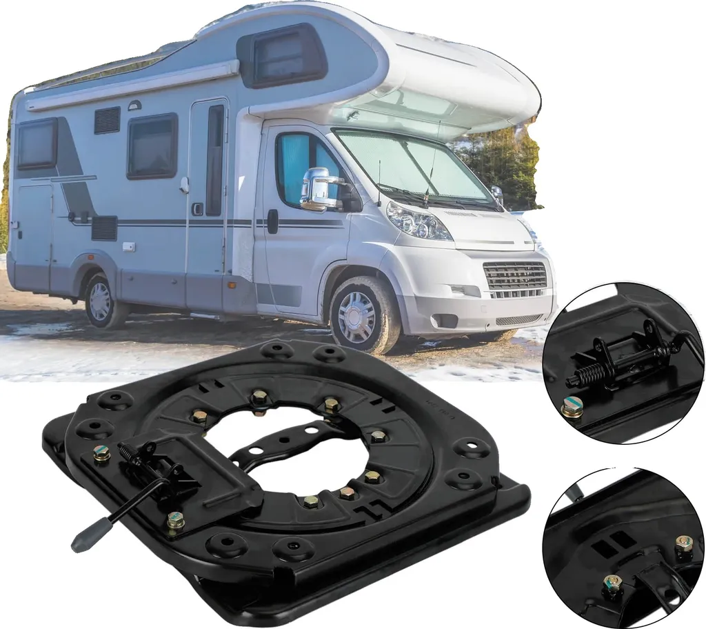 Embase Pivotante Siège Camping-Car en Acier Noir avec Verrouillage 90°