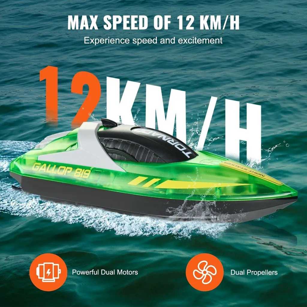 Bateau RC Anti-Interférence 2,4 GHz - Navigation Stable 12 km/h Vert