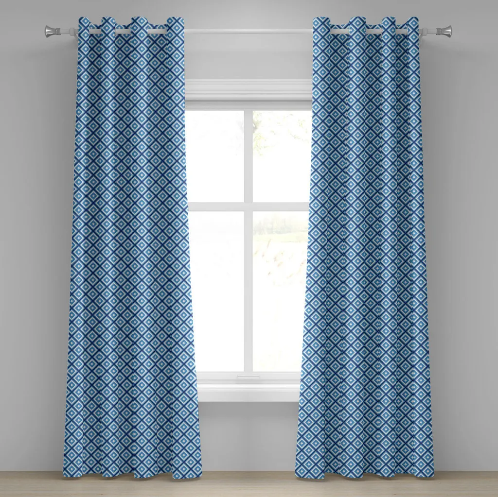 Paire de rideaux décoratifs 280x245 cm design carré artistique bleu