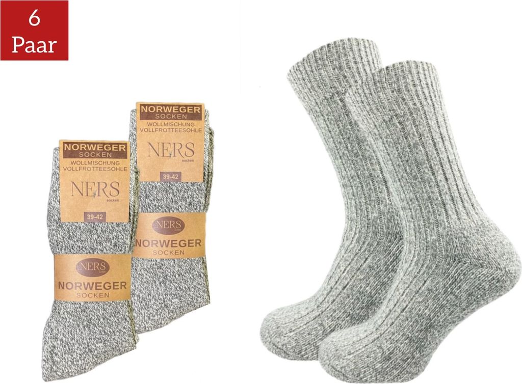 NERS Norweger Socken mit Wolle, (6-12 Paar) für Damen und Herren, extra Warm, Wintersocken mit weicher Frotteesohle, Schwarz, Grau, Anthrazit