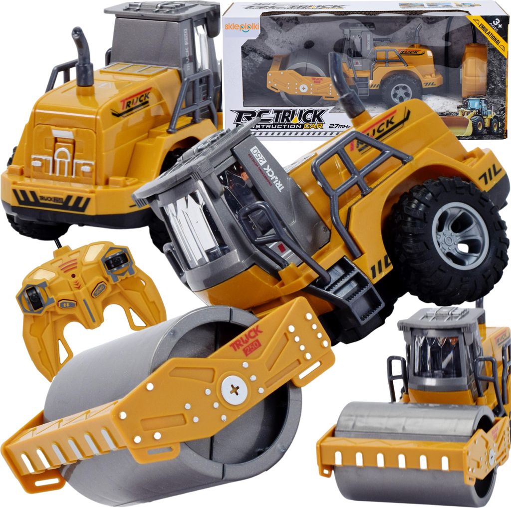 Lolex | RC Baumaschine - großer Walzenzug - Gelb - 19 cm - spielerisch lernen - für Kinder ab 3 Jahren