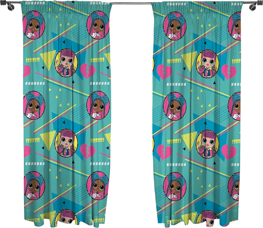 Rideaux LOL Surprise OMG Beat 183x167 cm - Finition Plis Turquoise et Rose