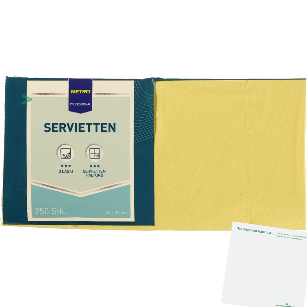 METRO Professional Servietten Gelb (250Stk 33x33cm Packung) + usy Block