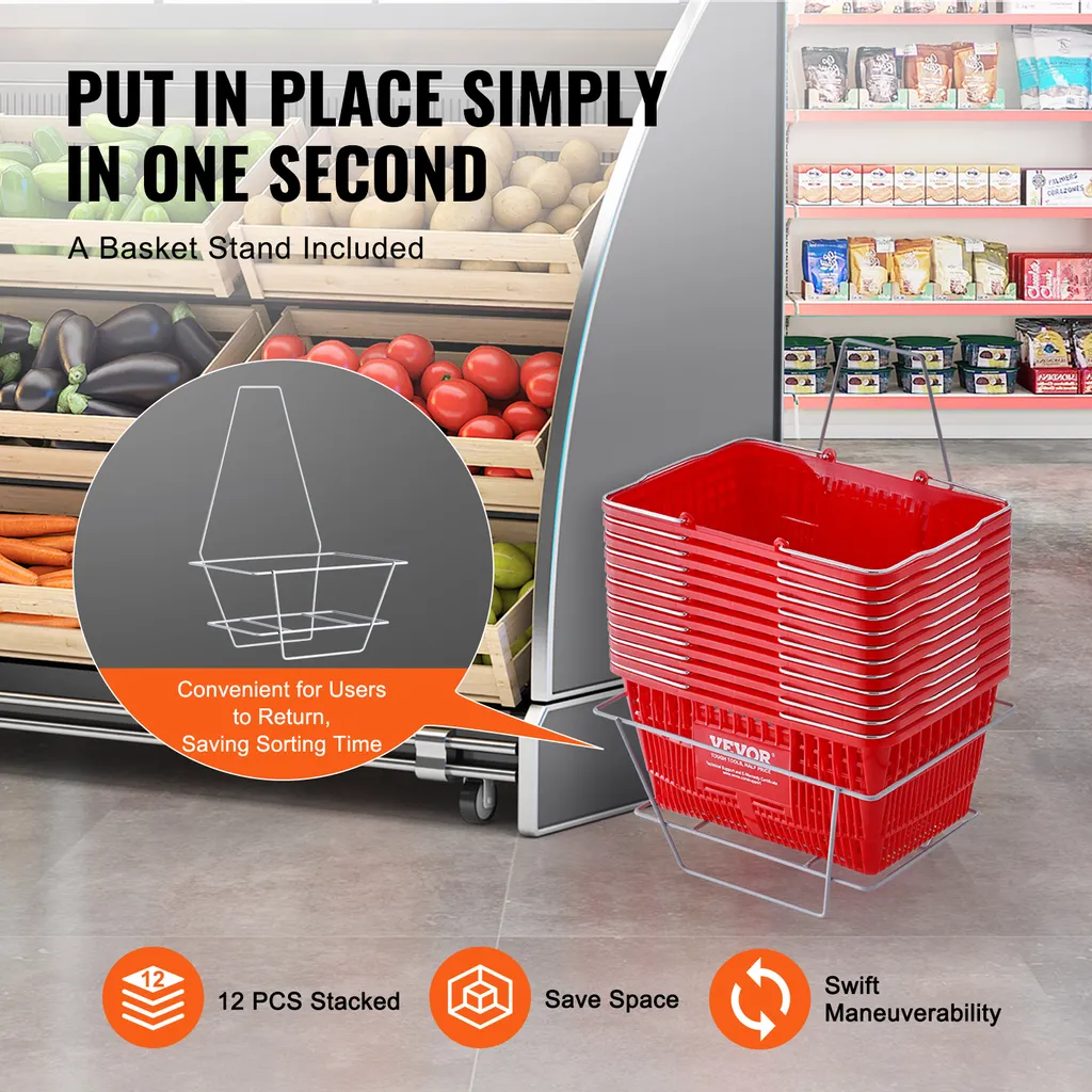 Panier de Supermarché Empilable 21L Lot de 12 pour Commerce de Détail