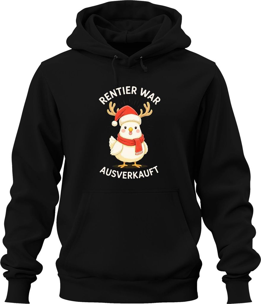 Rentier war t lustiges Küken Weihnachten Geschenk Uni Hoodie Kapuzenpullover, Schwarz, L