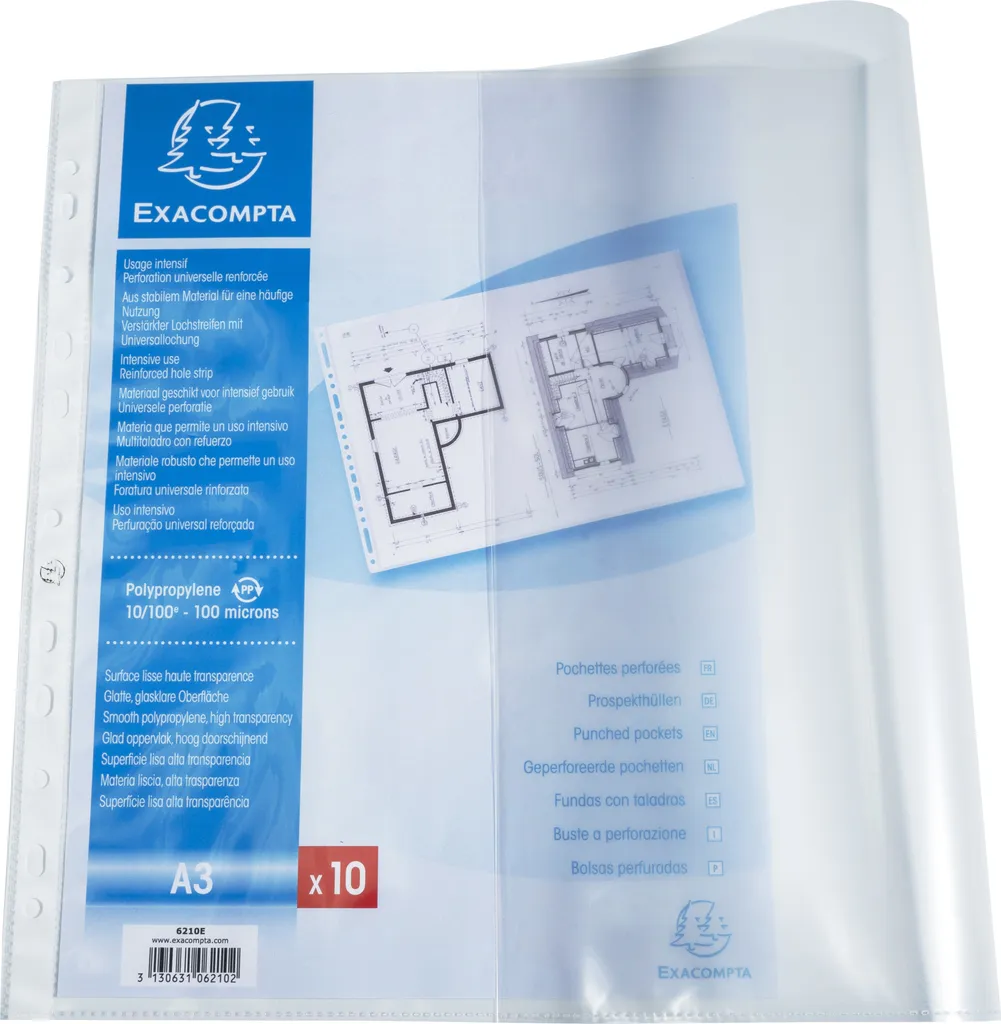 Pochette Perforée A3 Horizontale Grainée Exacompta 6210E - Pack de 50
