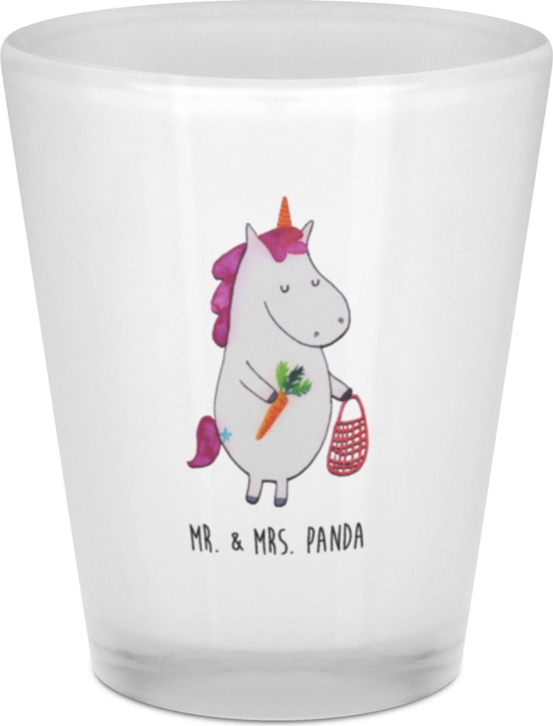 Mr. & Mrs. Panda Shot Glas Einhorn Gemüse - Transparent - Geschenk, Wochenmarkt, Pinnchen, Einhörner, Stamperl, Biomarkt, Schnapsbecher, Likör, ...