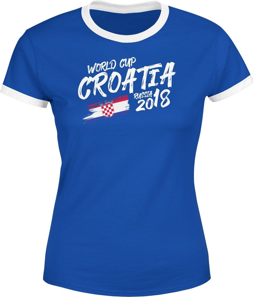 Damen WM-Shirt Kroatien Croatia Hrvatska WM Fußball Weltmeisterschaft 2018 World Cup Vintage WM 2018 Moonworks blau-weiß L