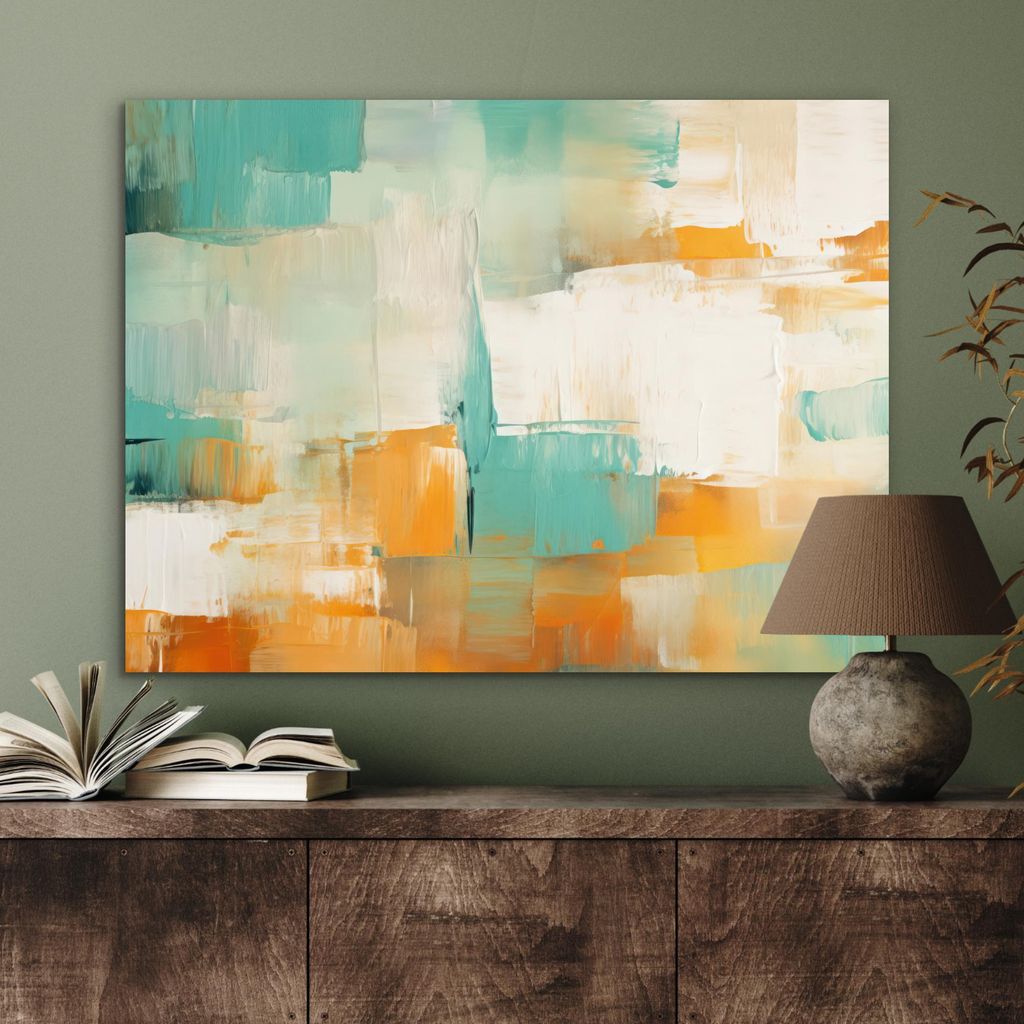 MuchoWow Wanddekoration Metall Metallbild Wandkunst 80x60 cm Kunst - Abstrakt - Blau - Weiß MuchoWow Aluminium Gemälde - Alubild