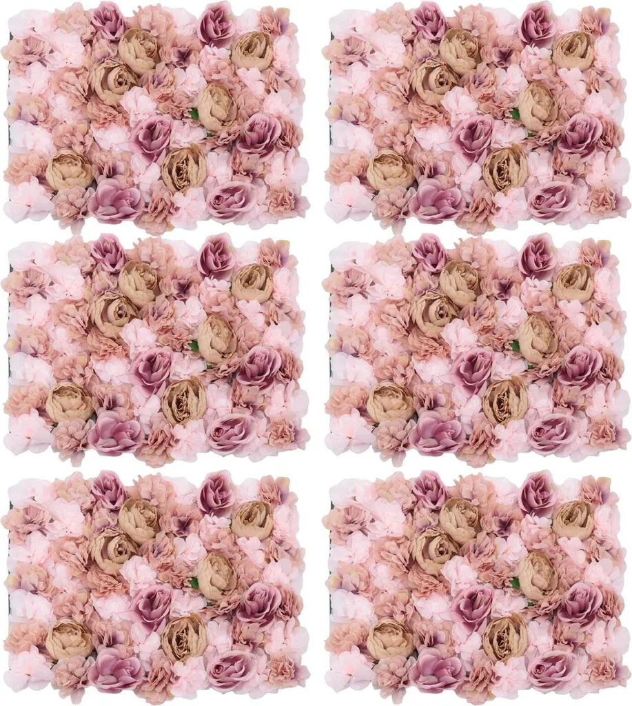 Mur de Fleurs - 6 Panneaux Roses en Soie pour Décoration Mariage Rose