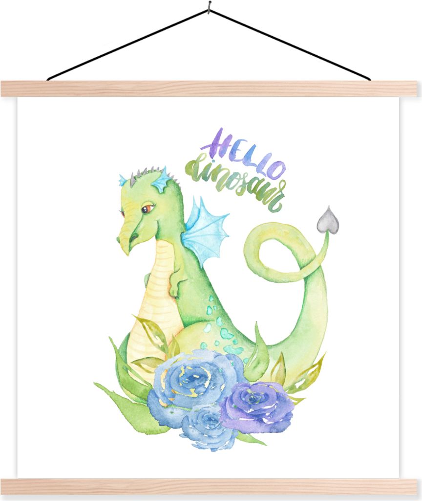 MuchoWow Textilposter Dinosaurier - Kinderzimmer - Flügel - Jungen - Mädchen - Kinder 40x40 cm mit holzfarbenen Rahmen - Posterleiste