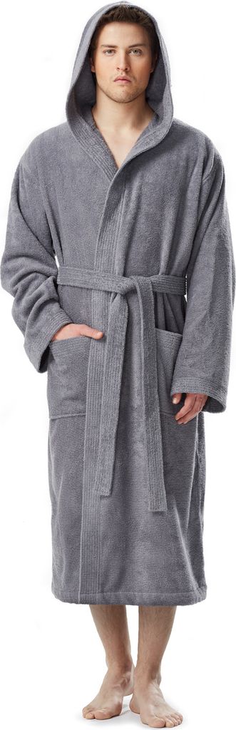 Arus Bademantel Pacific für Herren, wadenlang, Farbe:Grau, Größe:XL