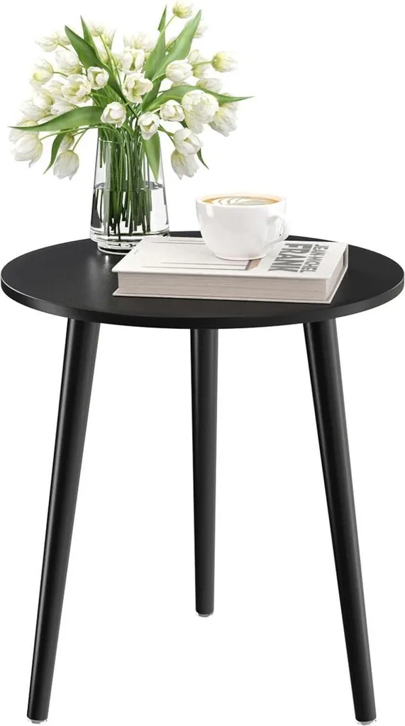 Table basse d'appoint ronde 42cm noire pour petit salon et chambre