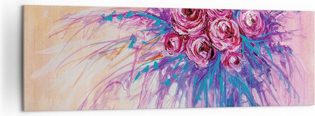Bild auf Leinwand - Leinwandbild - Einteilig - Blumenstrauß Blumen Rosen - 160x50cm - Wand Bild - Wanddeko - Wandbilder - Leinwanddruck - Bilder -...