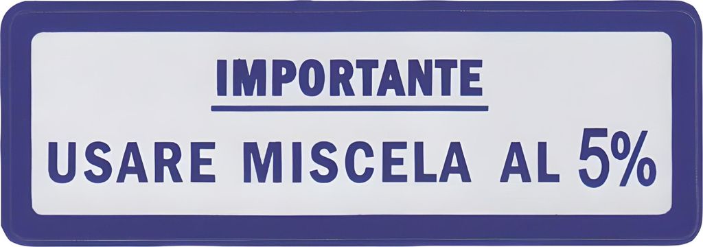 Aufkleber original-Style " Importante Usare Miscela Al 5%" blau, ca. 60x20mm für Vespa OEM Ref. 510054M0001