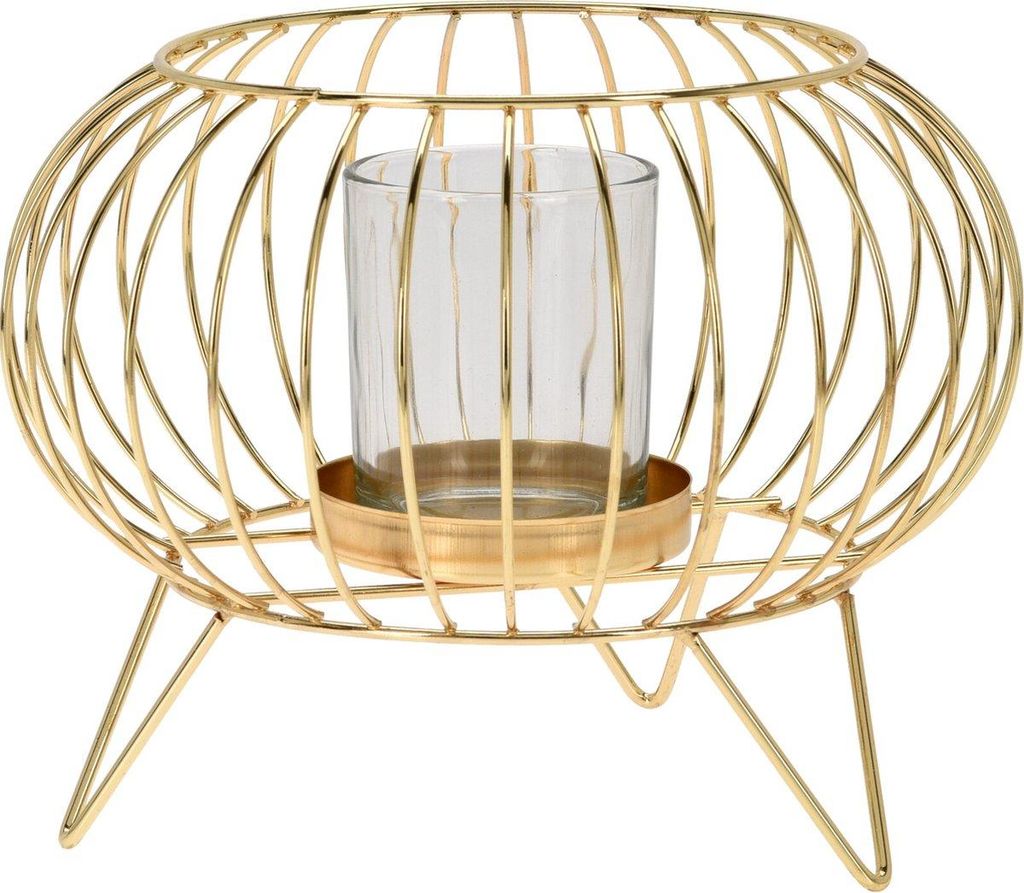 Eleganter goldener Teelichthalter auf Ständer – schicker dekorativer Kerzenhalter – 16 cm