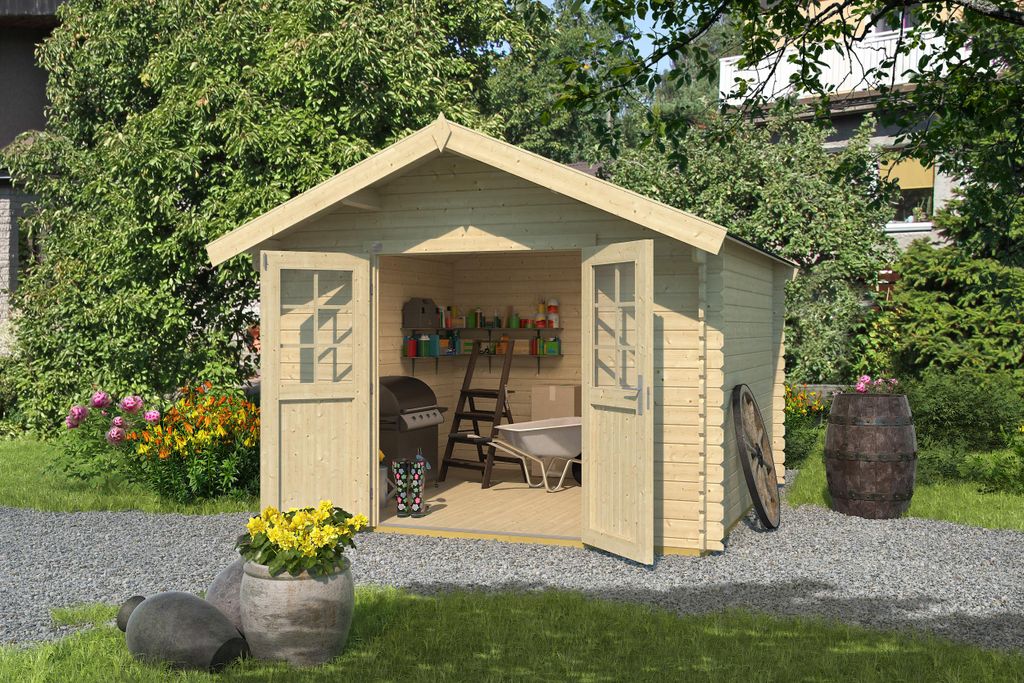 Gartenhaus Vaduz 209, 28 mm Wandstärke mit Doppeltür - B x T x H - 333.00 x 360.00 x 244.00 - Naturbelassen