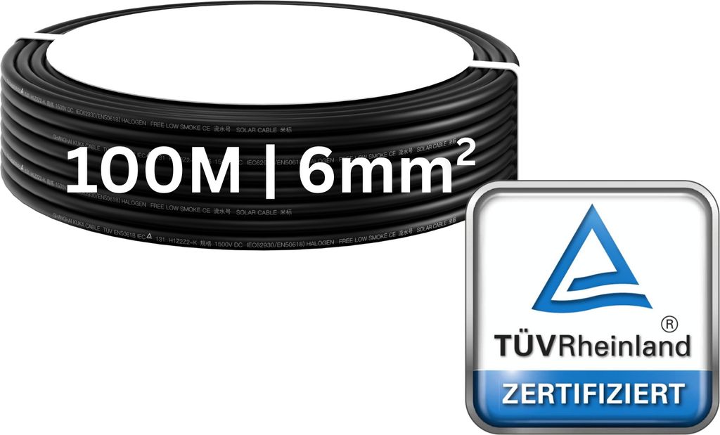 100m Solarkabel Verlängerungskabel für PV-Anlagen 6mm2 Schwarz
