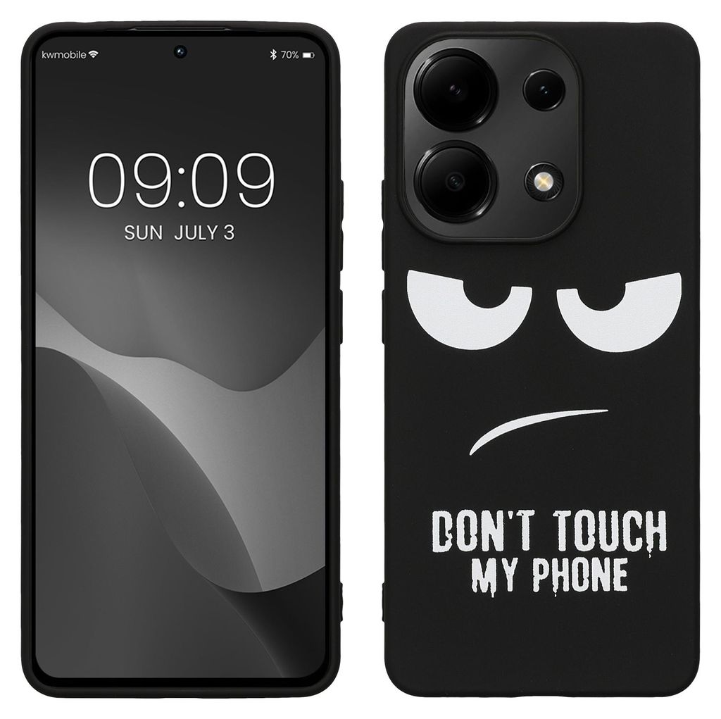 kwmobile Hülle kompatibel mit Xiaomi Redmi Note 13 4G - Handyhülle Silikon Case - Don't touch my Phone Weiß Schwarz