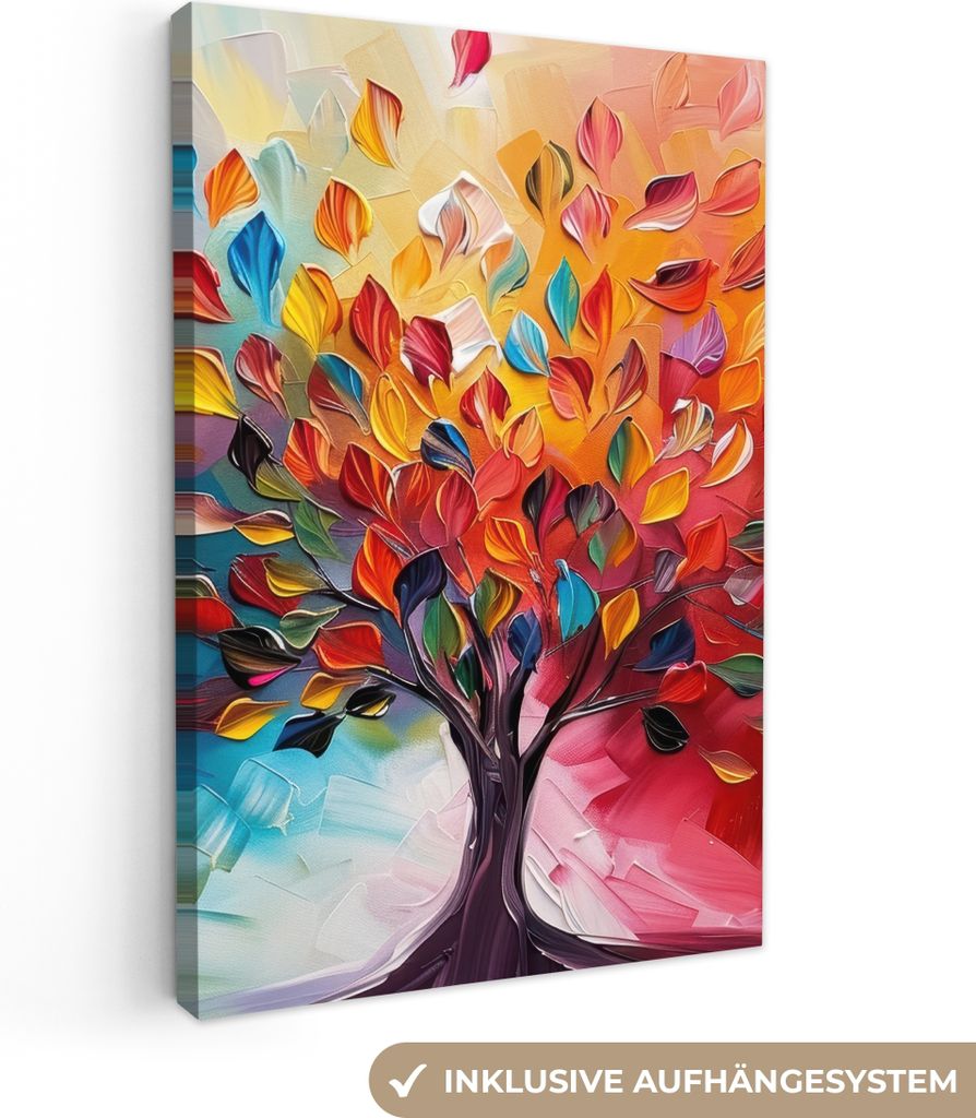 Leinwand Bilder 60x90 cm - Lebensbaum - Farbenfroh - Abstrakt, Bilder, Wanddeko Wohnzimmer