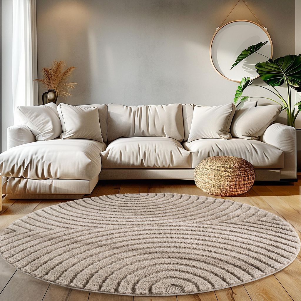 Teppium Hochflor Teppich Wohnzimmer Skandinavische Boho Design 3D Optik Teppich Shaggy Flauschig Weich, Grösse: 160 cm Rund