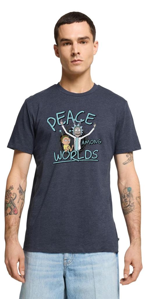 Spreadshirt Rick & Morty Peace Among Worlds Männer Premium T-Shirt, S, Jeansblau