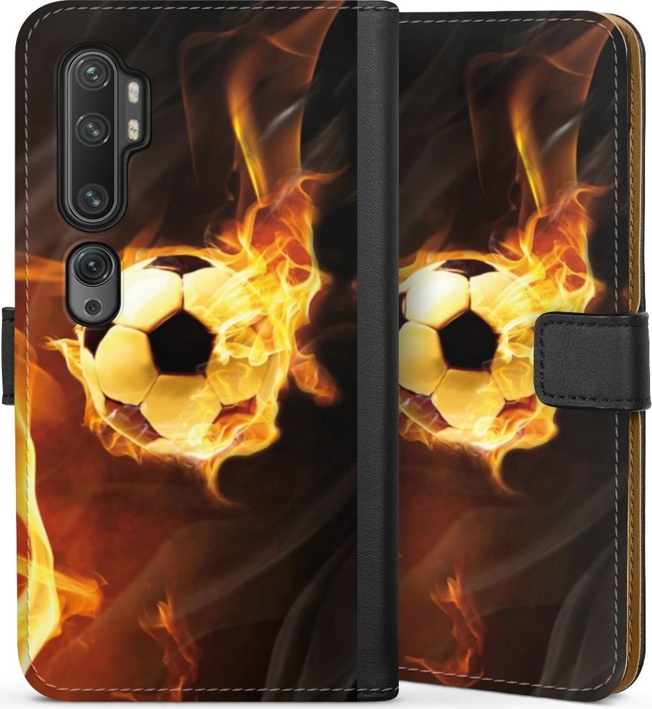 DeinDesign Klapphülle für Xiaomi Mi Note 10 Handytasche Lederhülle Tasche Ball Feuer Fußball
